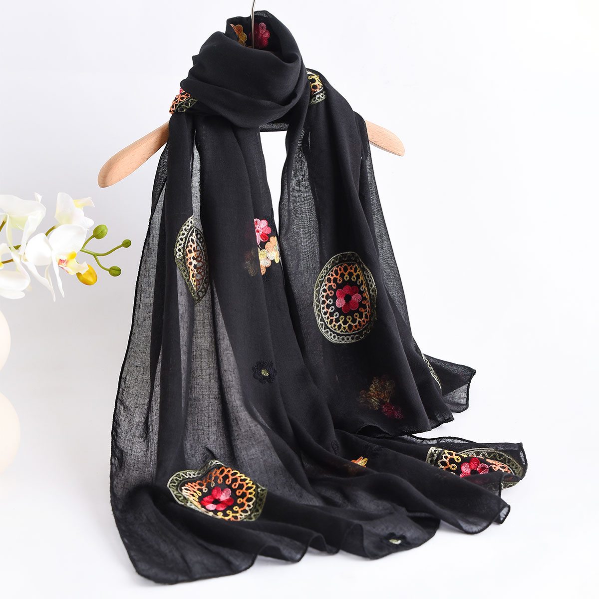 夏の新軽量通気性コットンとリネン刺繍スカーフエスニックスタイ - New Ethnic Fashion のレビューと価格