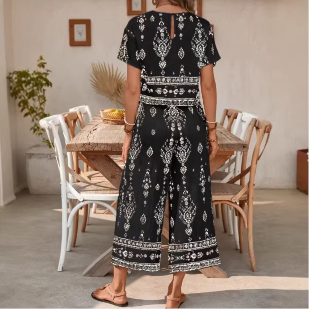 ファッションエスニックレトロプリント半袖レディーススーツ夏新 - New Ethnic Fashion のレビューと価格