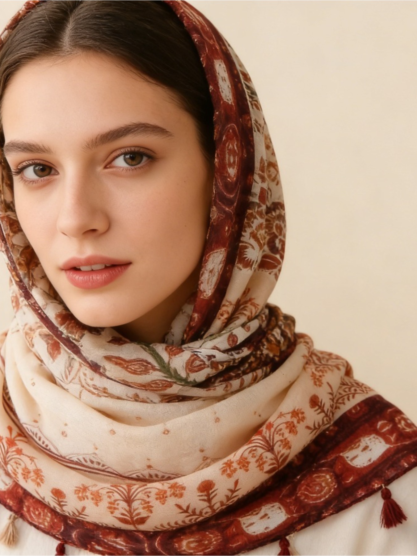 1枚入り フレンチレトロプリント 雰囲気のあるキャラメルカラ - Go Ethnic Fashion のレビューと価格
