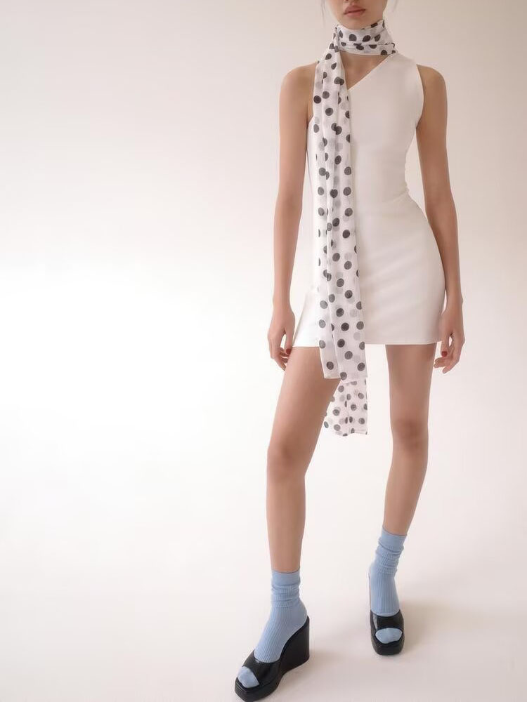 夏の新作水玉模様スカーフショルダーバードネックハンギングドレ - New Ethnic Fashion のレビューと価格
