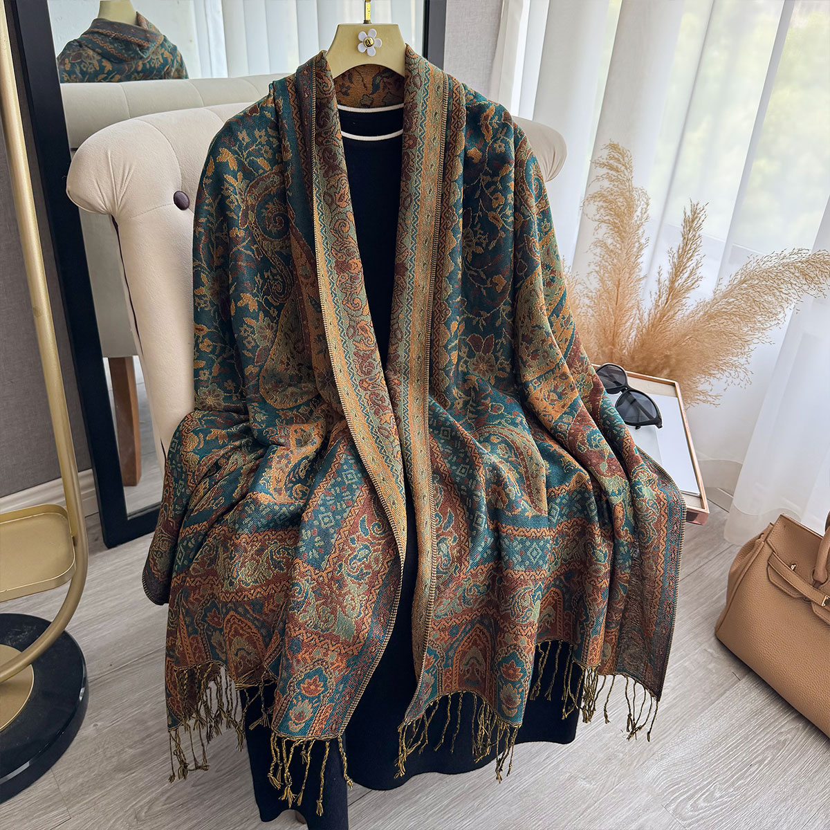 2025 タッセルブランケットデザイン エスニック風 厚手パ - New Ethnic Fashion のレビューと価格